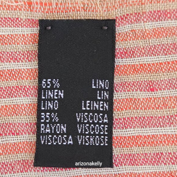 Linen Blend Large Striped Scarf Pink, Orange, and White - Picture 3 of 14